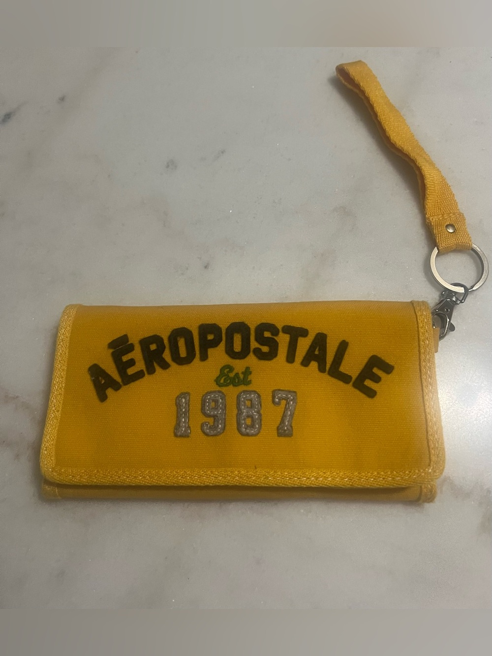 Aeropostale Bright Yellow Canvas Logo Print Trifold Long Wallet Wristlet